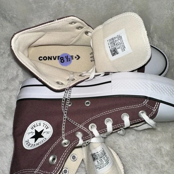 Converse High Top Platform Sneakers - Mauve & White - Picture 4 of 12